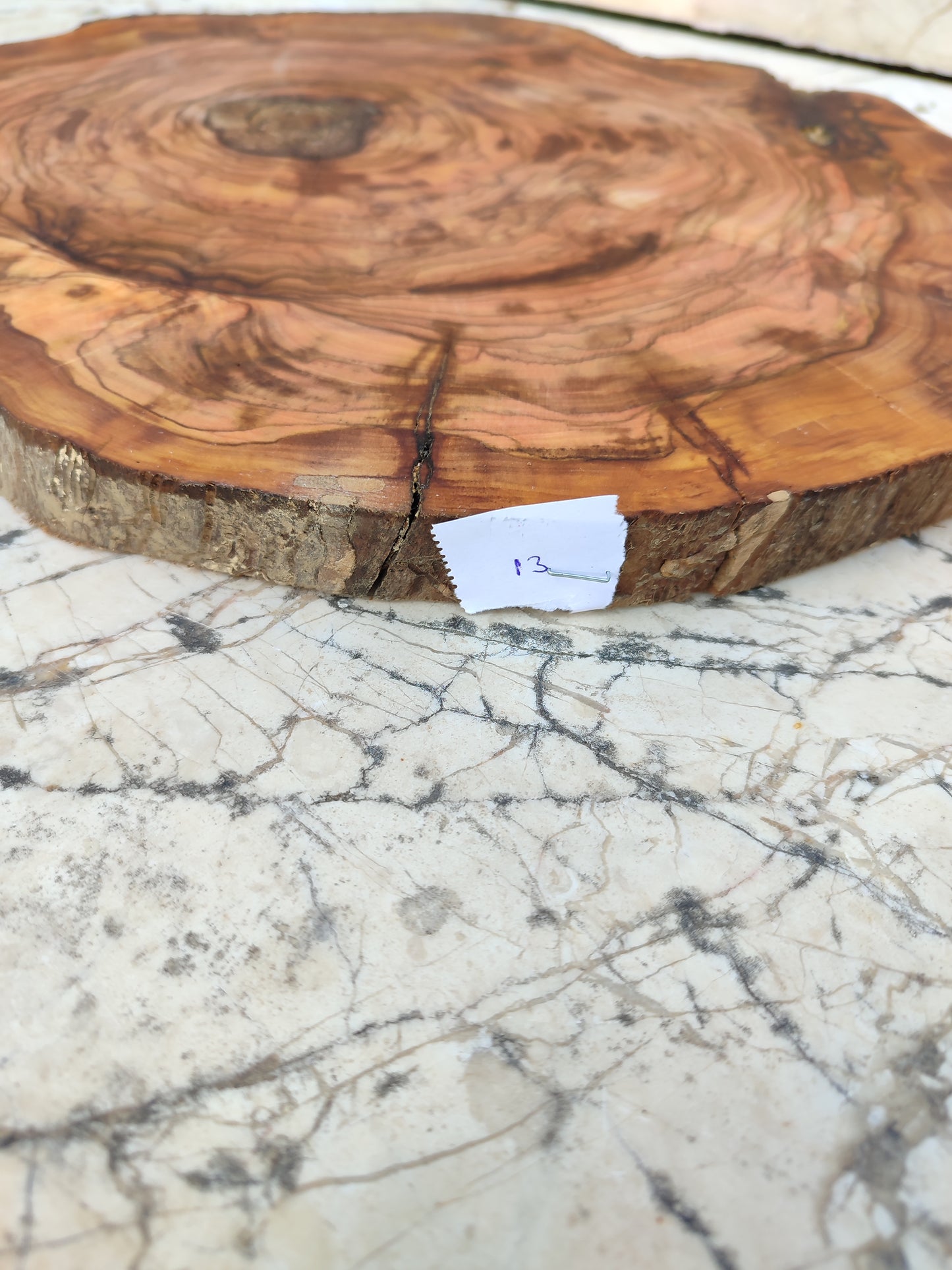 Rare Olive Wood Live Edge Slab - Unique Grain - Sustainable Luxury for Epoxy & Luxury Crafts (30x38 cm)