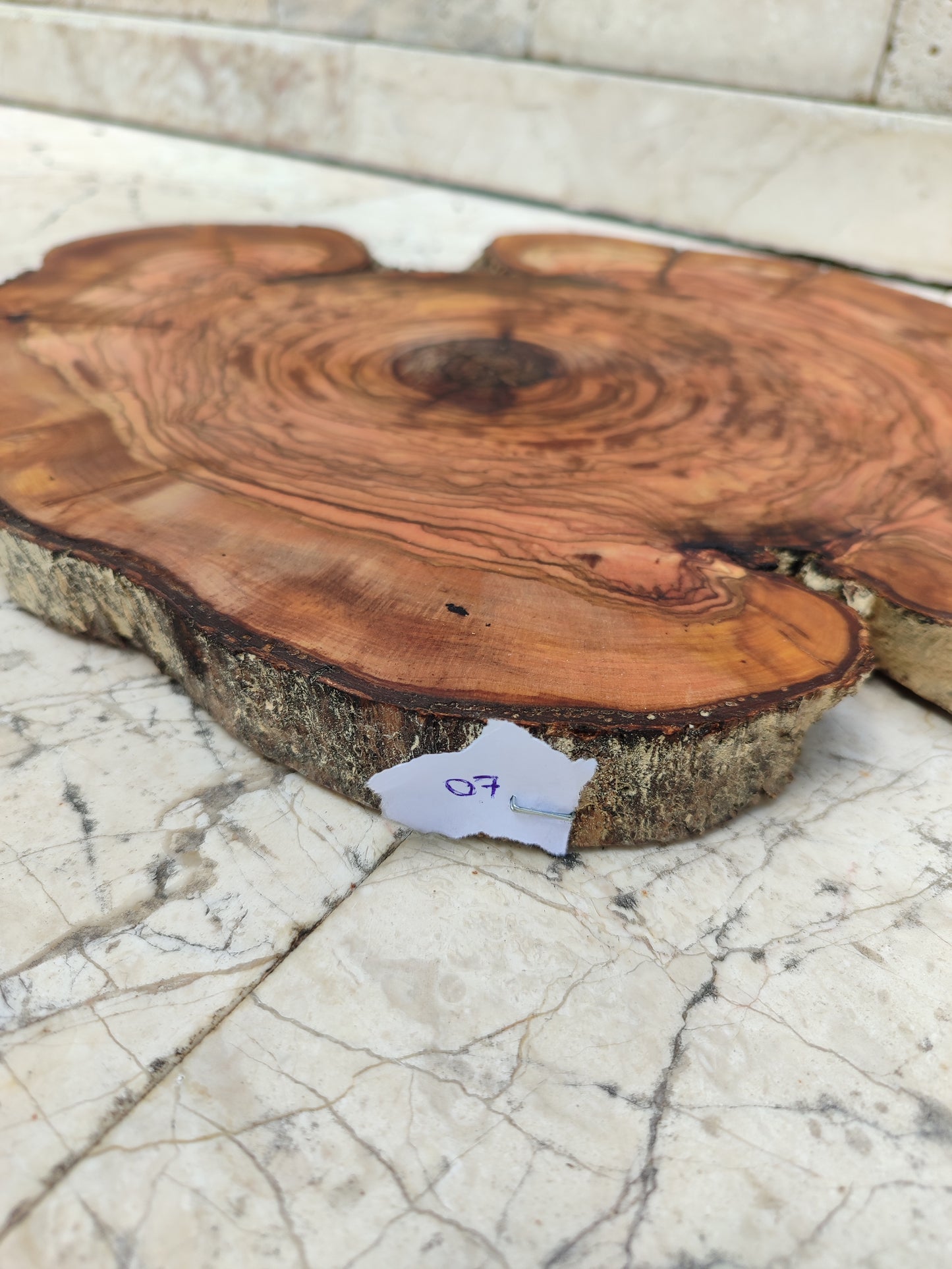 Rare Olive Wood Slab - Live Edge Premium Natural Luster - Sustainable Luxury, Unique Grain, 33x40x2.5 cm