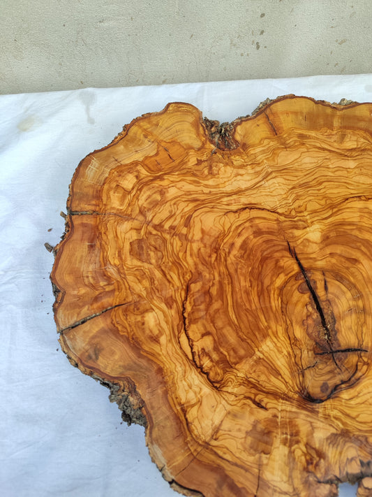 Rare Olive Wood Live Edge Slab – 40x44x3 cm Unique Grain Sustainable Luxury for Epoxy Table Clock & Crafts - Olive