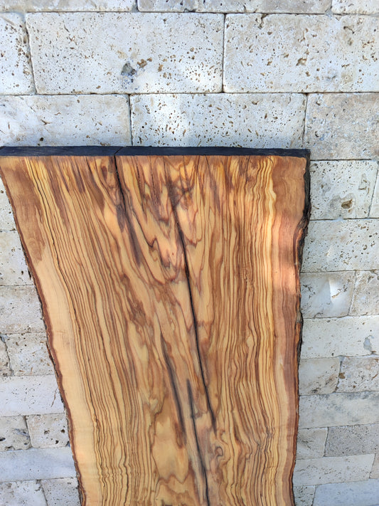 Rare Olive Wood Live Edge Slab – 35x79x2.7 cm – Natural Luster, Unique Grain, Sustainable Luxury