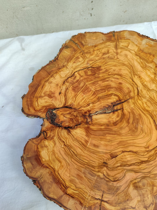 Rare Olive Wood Live Edge Slab – 42x43x2.5 cm Unique Grain Sustainable Luxury Premium Natural Finish Epoxy Friendly