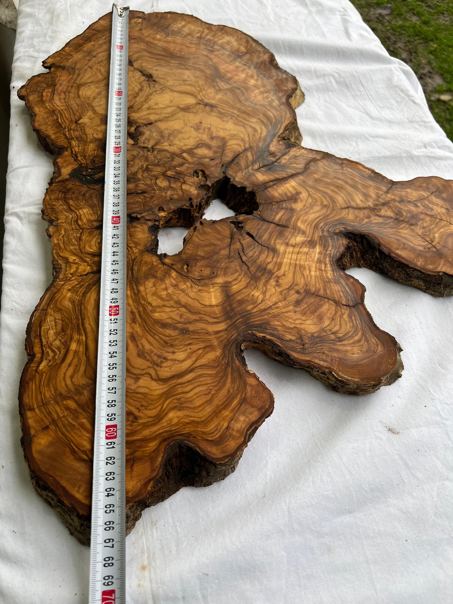 Rare Olive Wood Live Edge Slab 46x66cm - Super Dry Unique Grain for Epoxy Resin Art, Coffee Table & Luthier Craft - Sustainable Luxury.