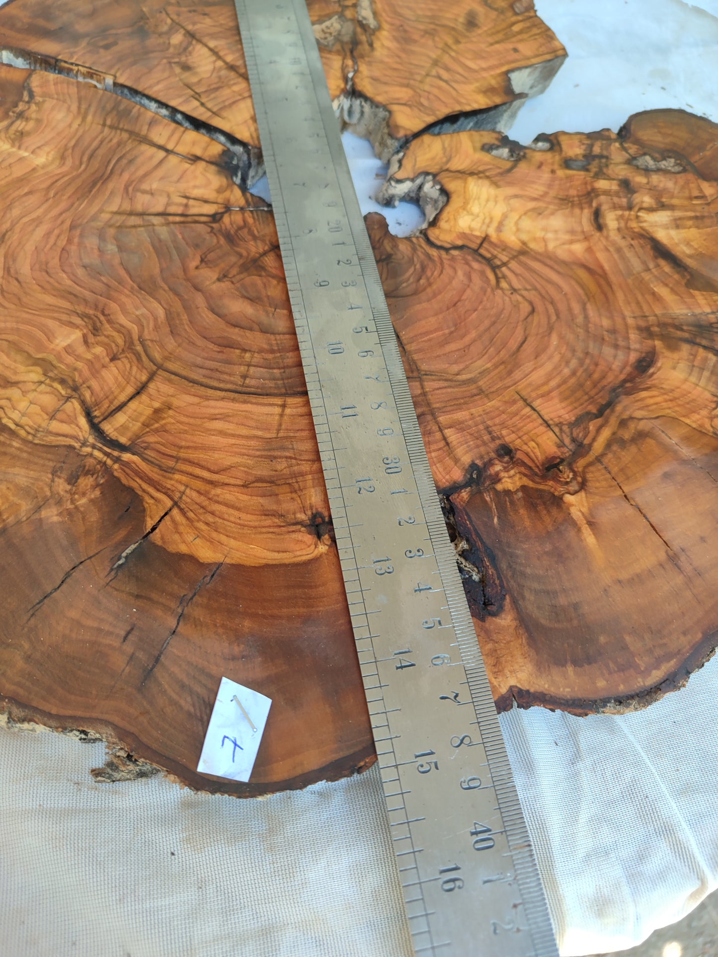 Rare Olive Wood Live Edge Slab – 37x40x2.5 cm, Unique Grain, Sustainable Luxury for Epoxy & Furniture