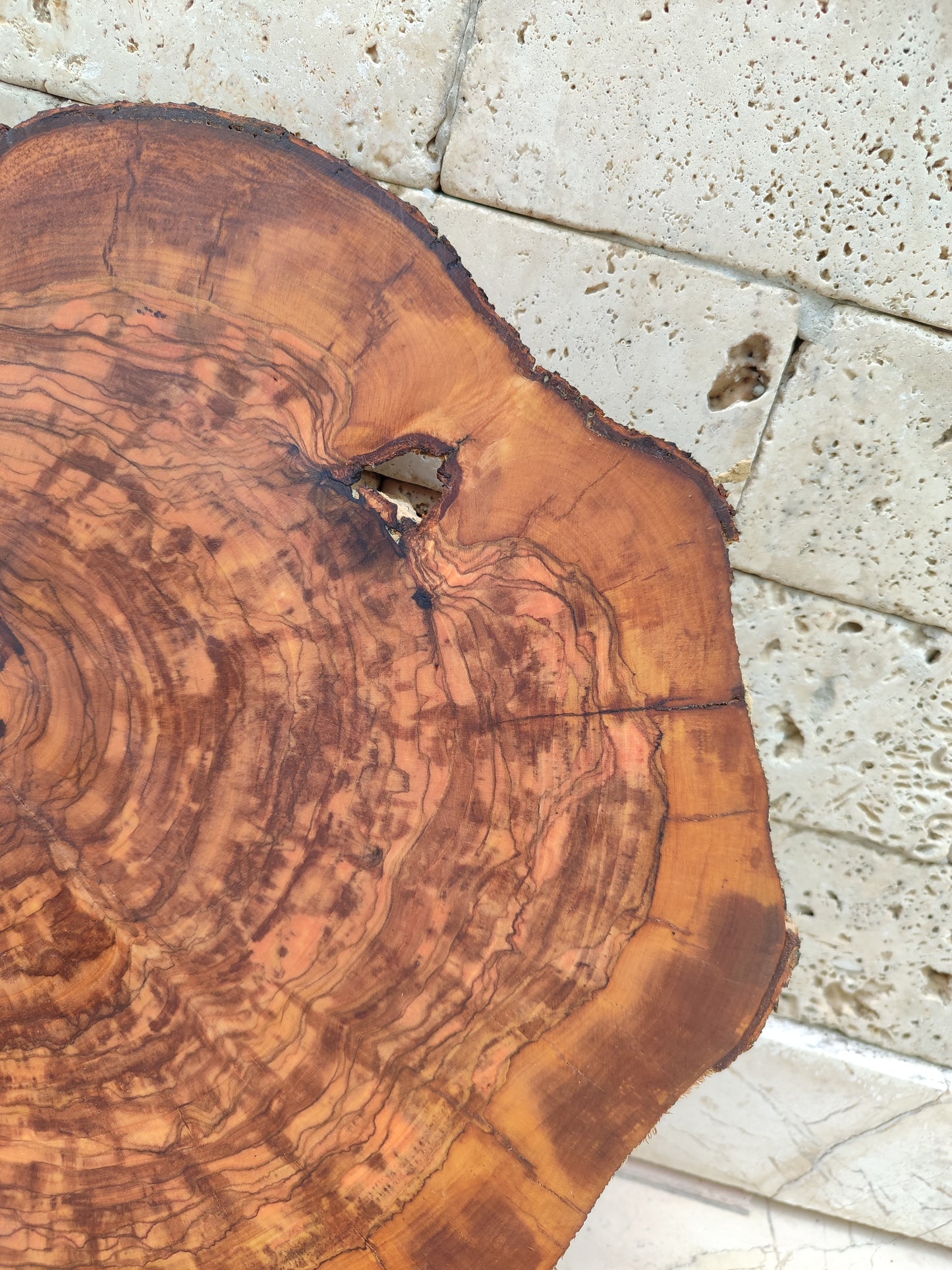 Rare Olive Wood Slab - Live Edge Premium Natural Luster - Sustainable Luxury, Unique Grain, 33x40x2.5 cm