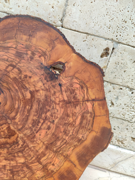 Rare Olive Wood Slab - Live Edge Premium Natural Luster - Sustainable Luxury, Unique Grain, 33x40x2.5 cm