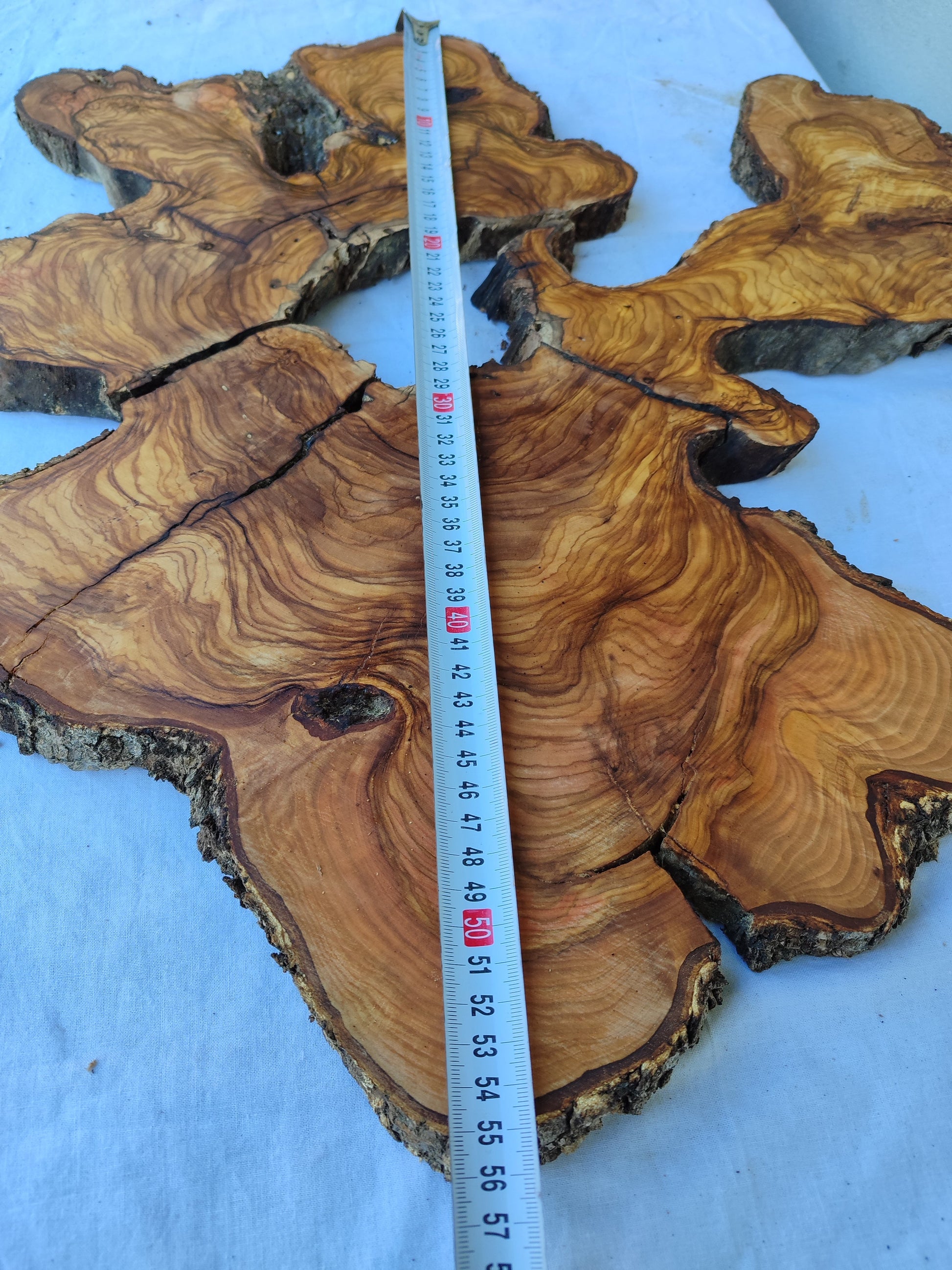 3pcs Rare Live Edge Olive Wood Slab 55x56cm | Super Dry 3% Moisture | Unique Grain for Epoxy Resin, Guitar Body & Luxury Art.