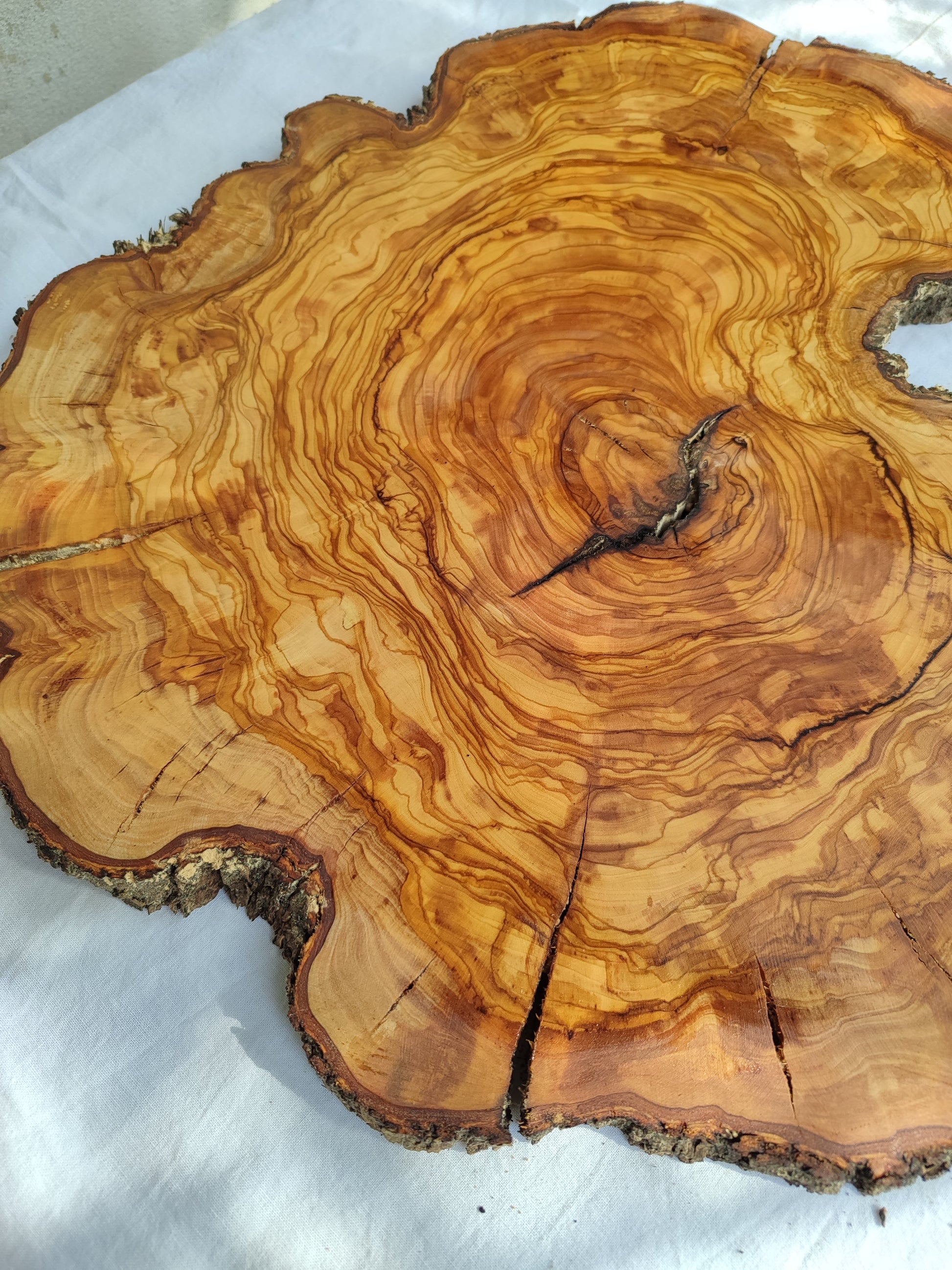 Rare Olive Wood Live Edge Slab – Sustainable Luxury Unique Grain 37x40x2.5cm Premium Natural Finish - Olive Generic