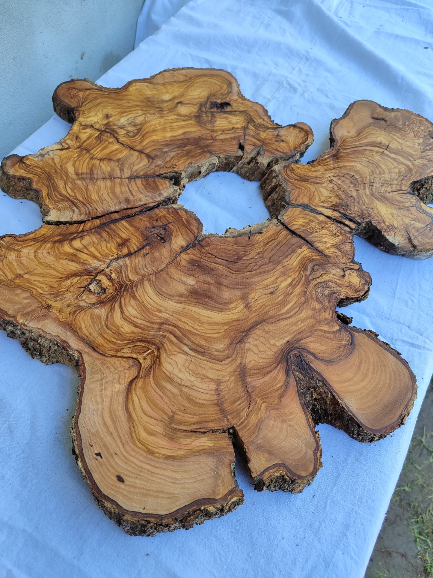 Rare Live Edge Olive Wood Slab 2pc Set 50x52cm | Super Dry 3% Moisture for Epoxy Resin & Guitar | Unique Grain Sustainable Luxury Art Wood.