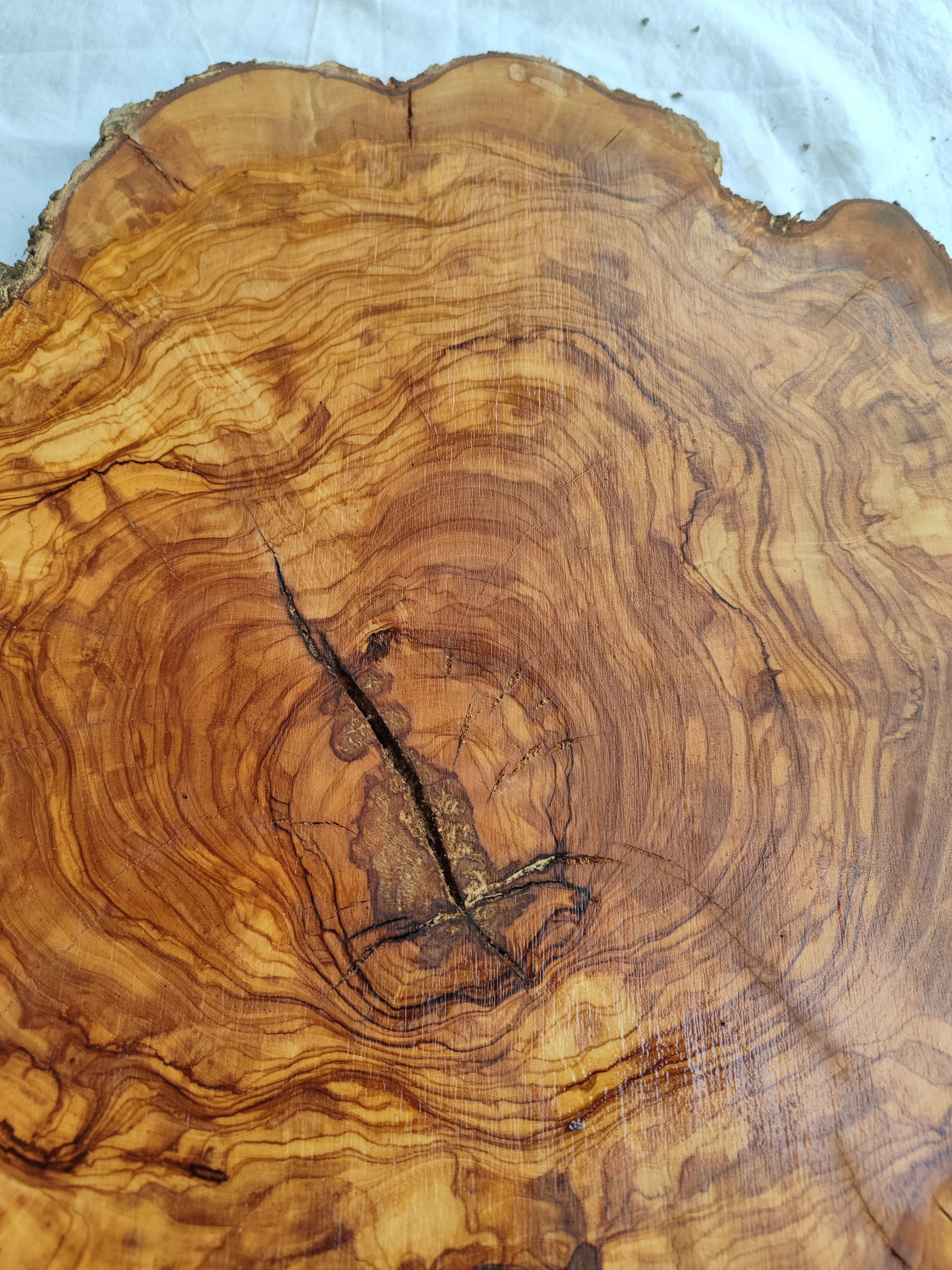 Rare Olive Wood Live Edge Slab – 40x44x2.5cm Unique Grain Sustainable Luxury - Olive Generic
