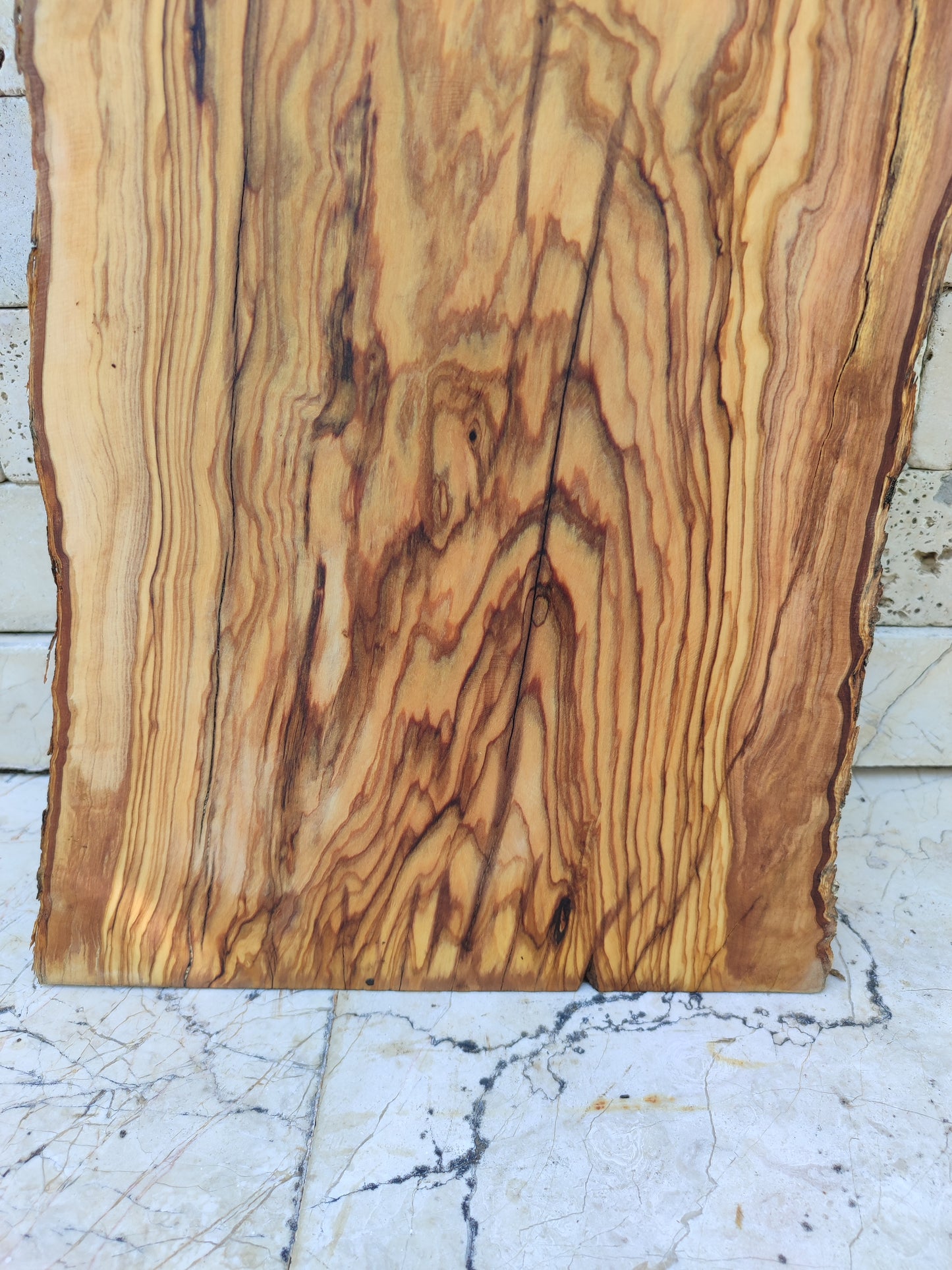 Rare Premium Olive Wood Live Edge Slab - Unique Grain - Sustainable Luxury