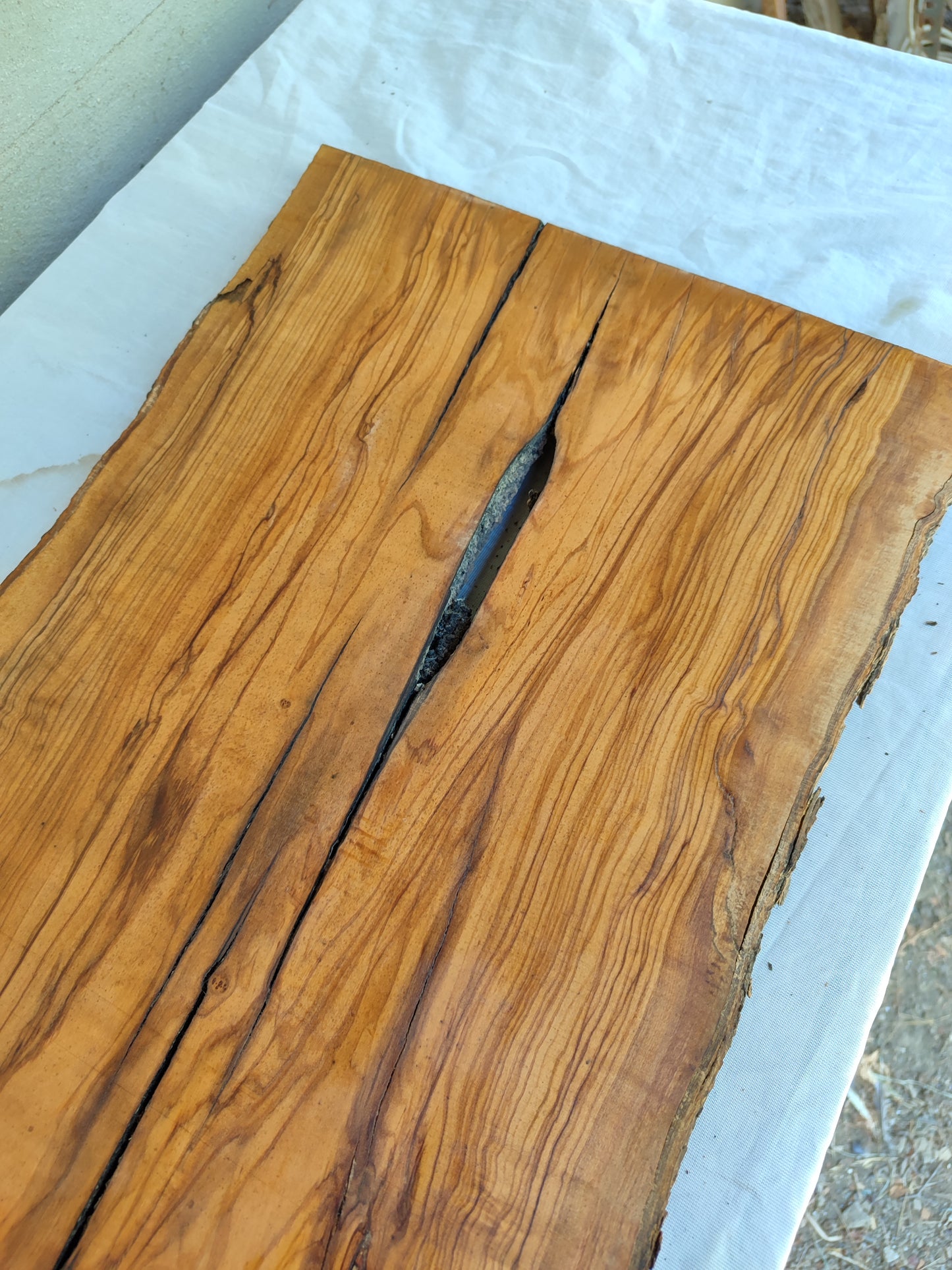 Rare Olive Wood Live Edge Slab – 31x78x3 cm, Unique Grain, Sustainable Luxury