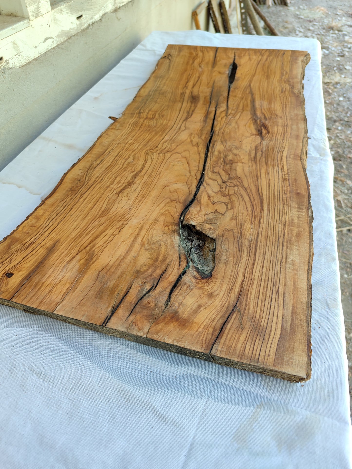 Rare Olive Wood Live Edge Slab – 31x78x3 cm, Unique Grain, Sustainable Luxury