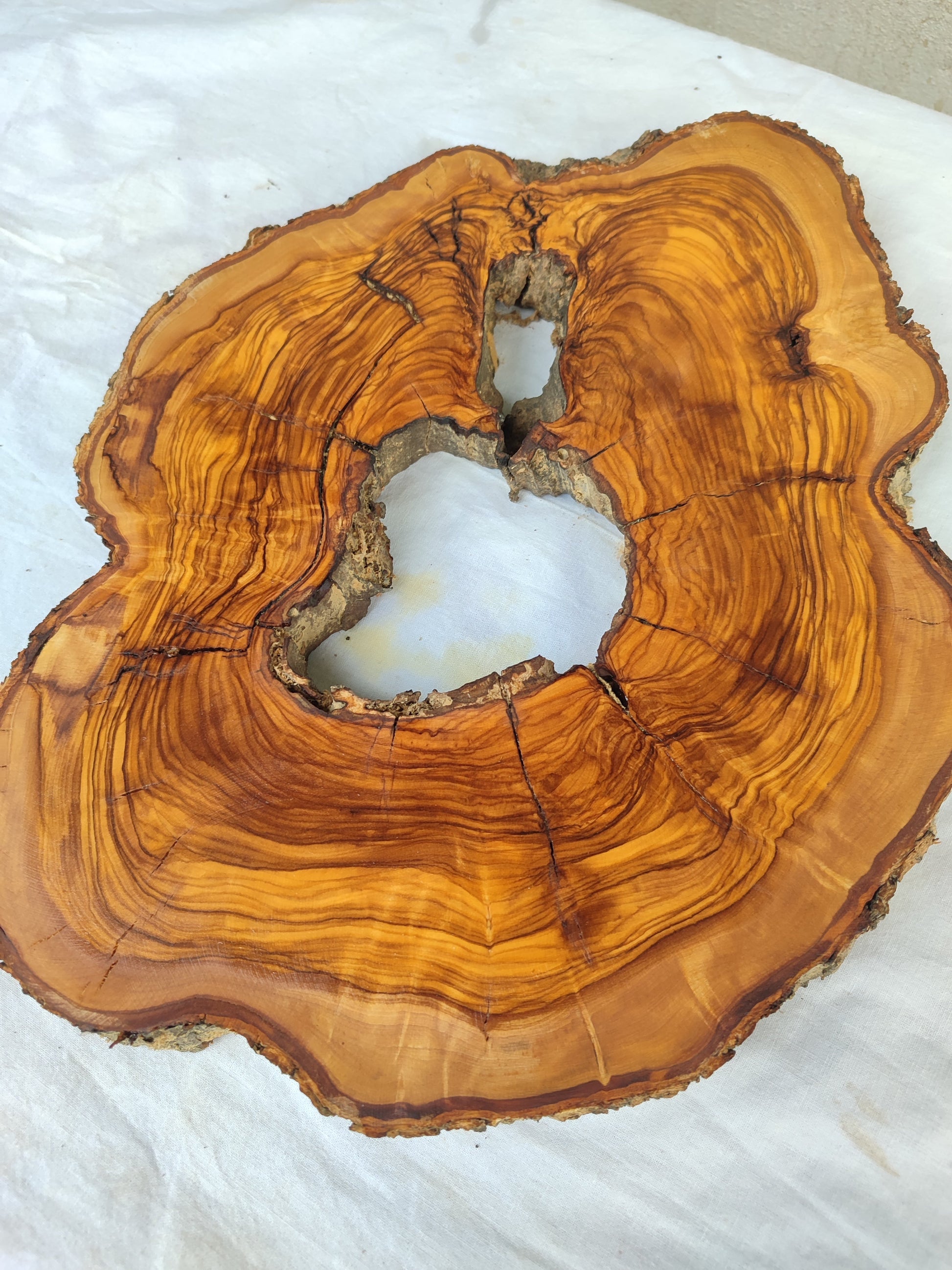 Rare Olive Wood Live Edge Slab – Premium Natural Luster – 28x36x3 cm – Sustainable Luxury - Olive Generic