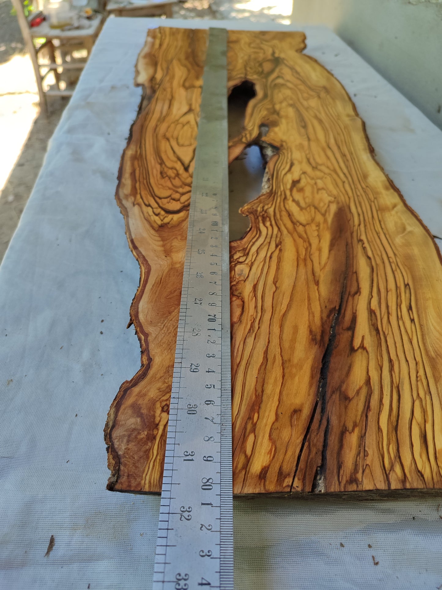 Rare Live Edge Olive Wood Slab – Unique Grain, Sustainable Luxury for Epoxy, Table & Crafts