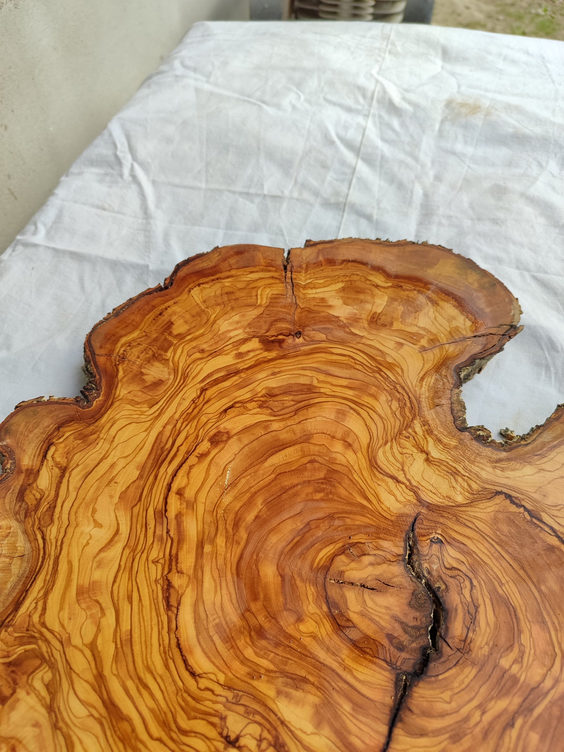 Rare Olive Wood Live Edge Slab – Sustainable Luxury Unique Grain 37x40x2.5cm Premium Natural Finish - Olive Generic