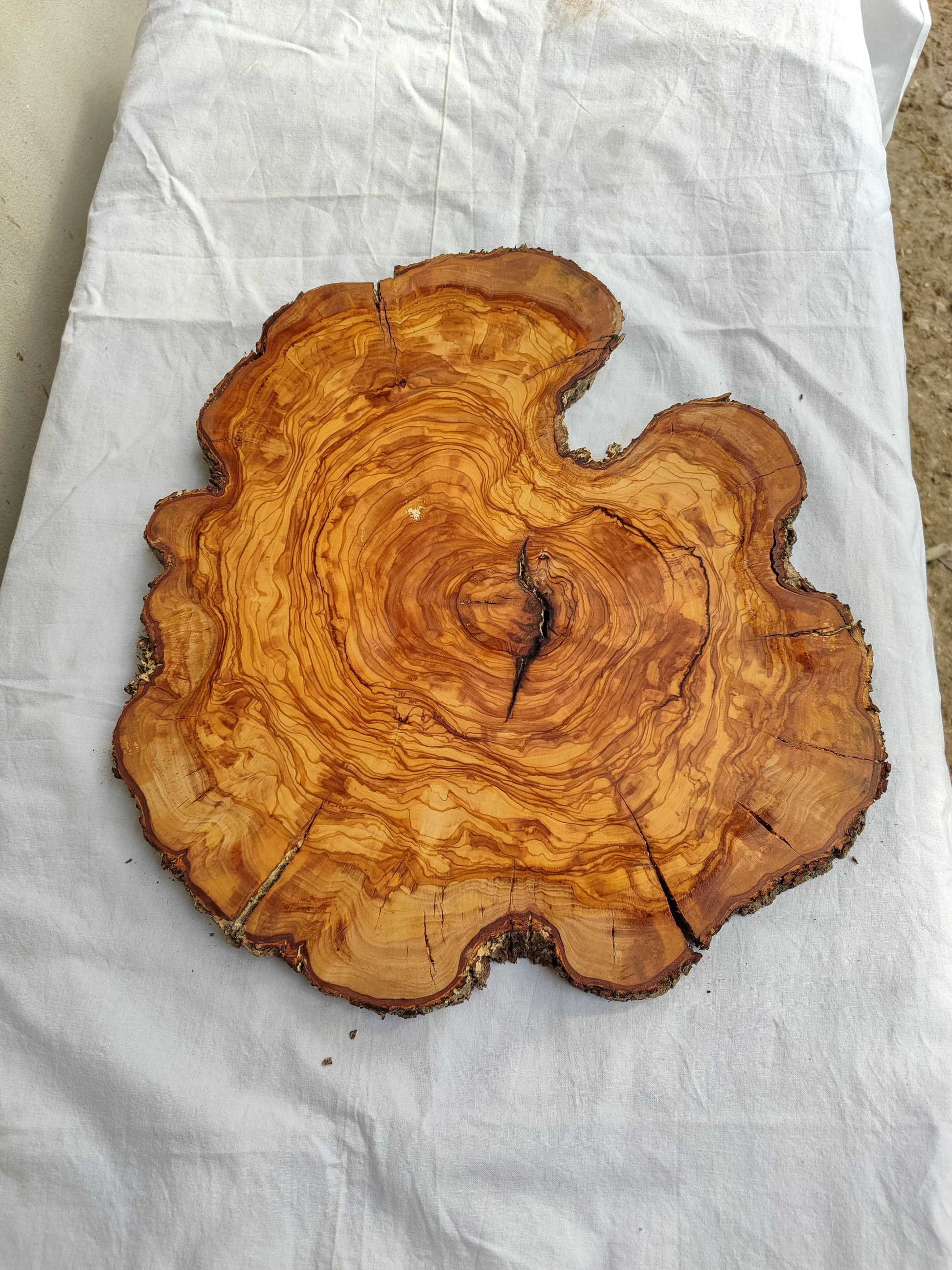 Rare Olive Wood Live Edge Slab – Sustainable Luxury Unique Grain 37x40x2.5cm Premium Natural Finish - Olive Generic
