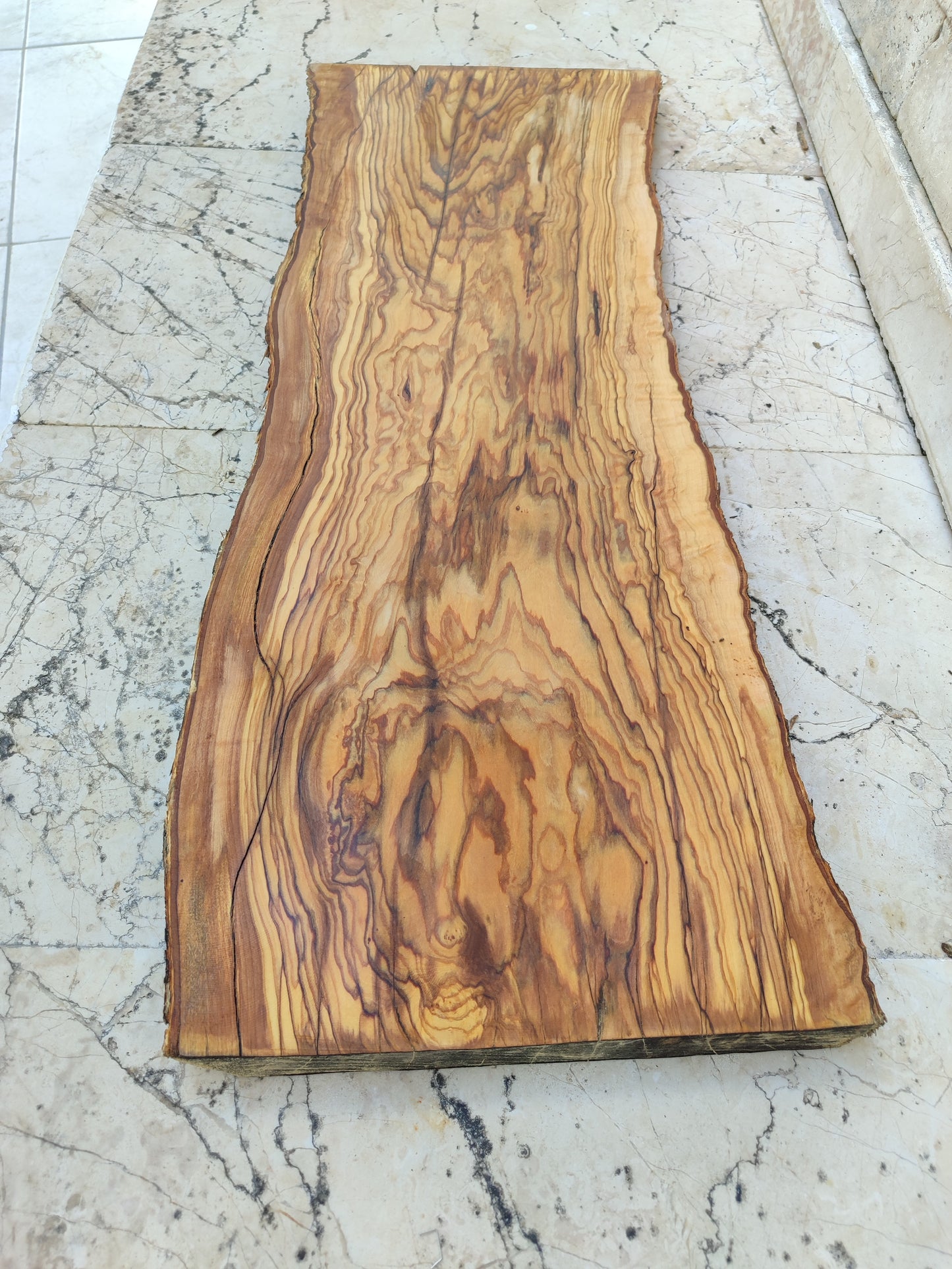 Rare Premium Olive Wood Live Edge Slab - Unique Grain - Sustainable Luxury