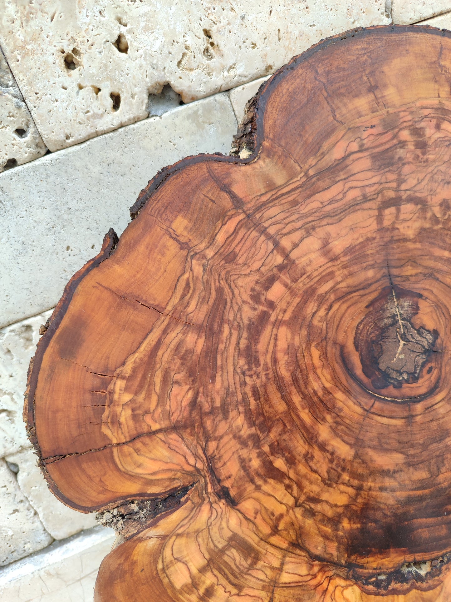 Rare Olive Wood Slab - Live Edge Premium Natural Luster - Sustainable Luxury, Unique Grain, 33x40x2.5 cm