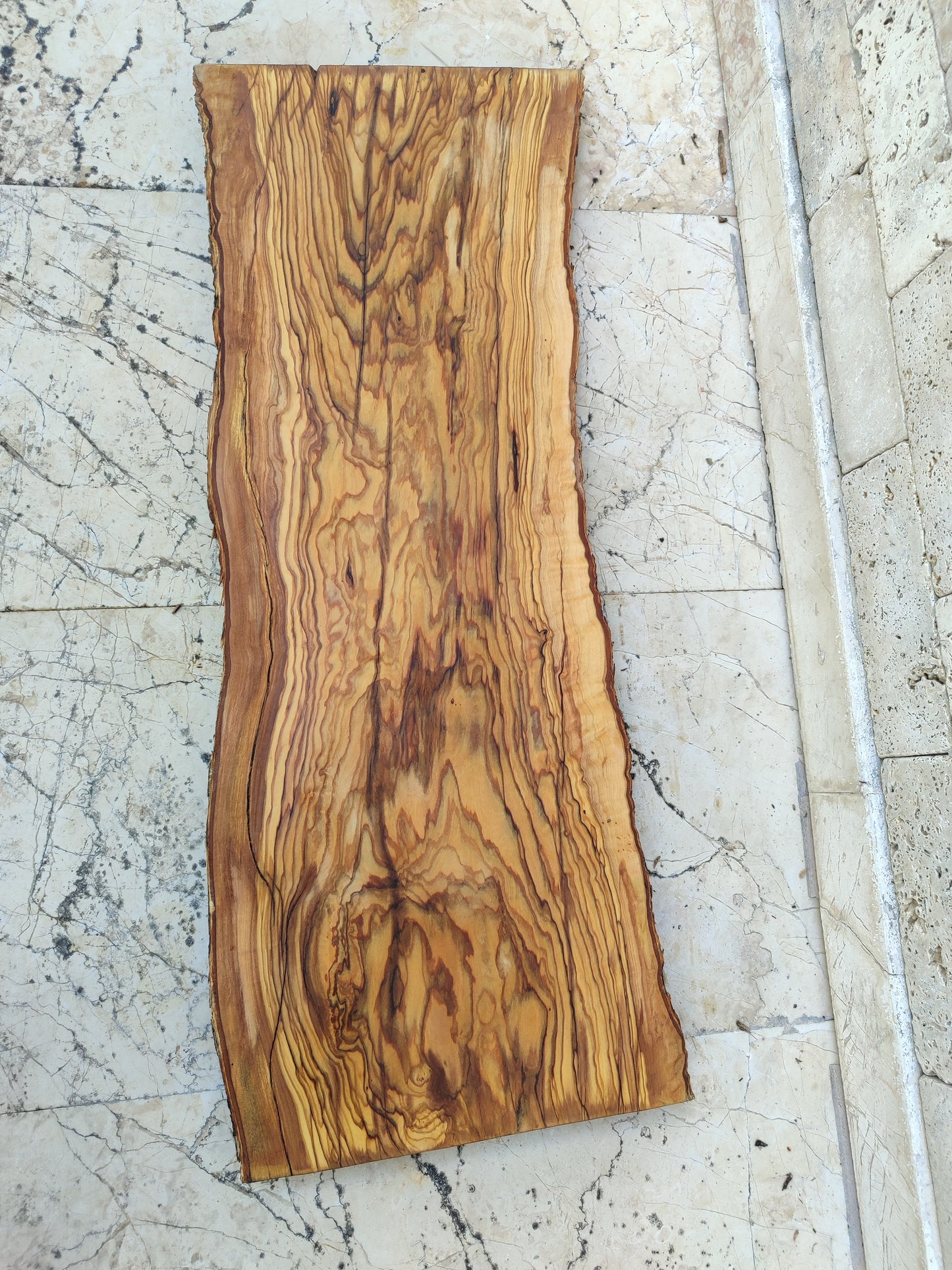 Rare Premium Olive Wood Live Edge Slab - Unique Grain - Sustainable Luxury