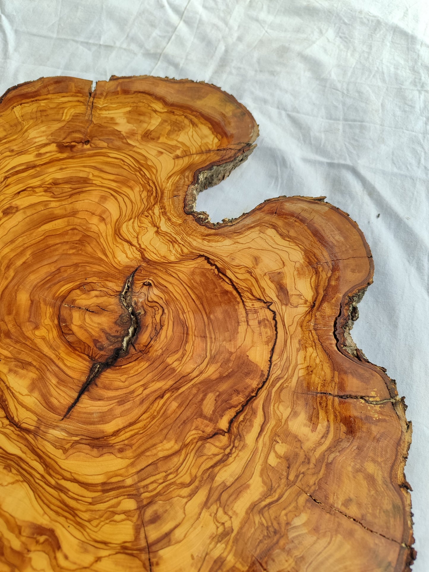 Rare Olive Wood Live Edge Slab – Sustainable Luxury Unique Grain 37x40x2.5cm Premium Natural Finish - Olive Generic