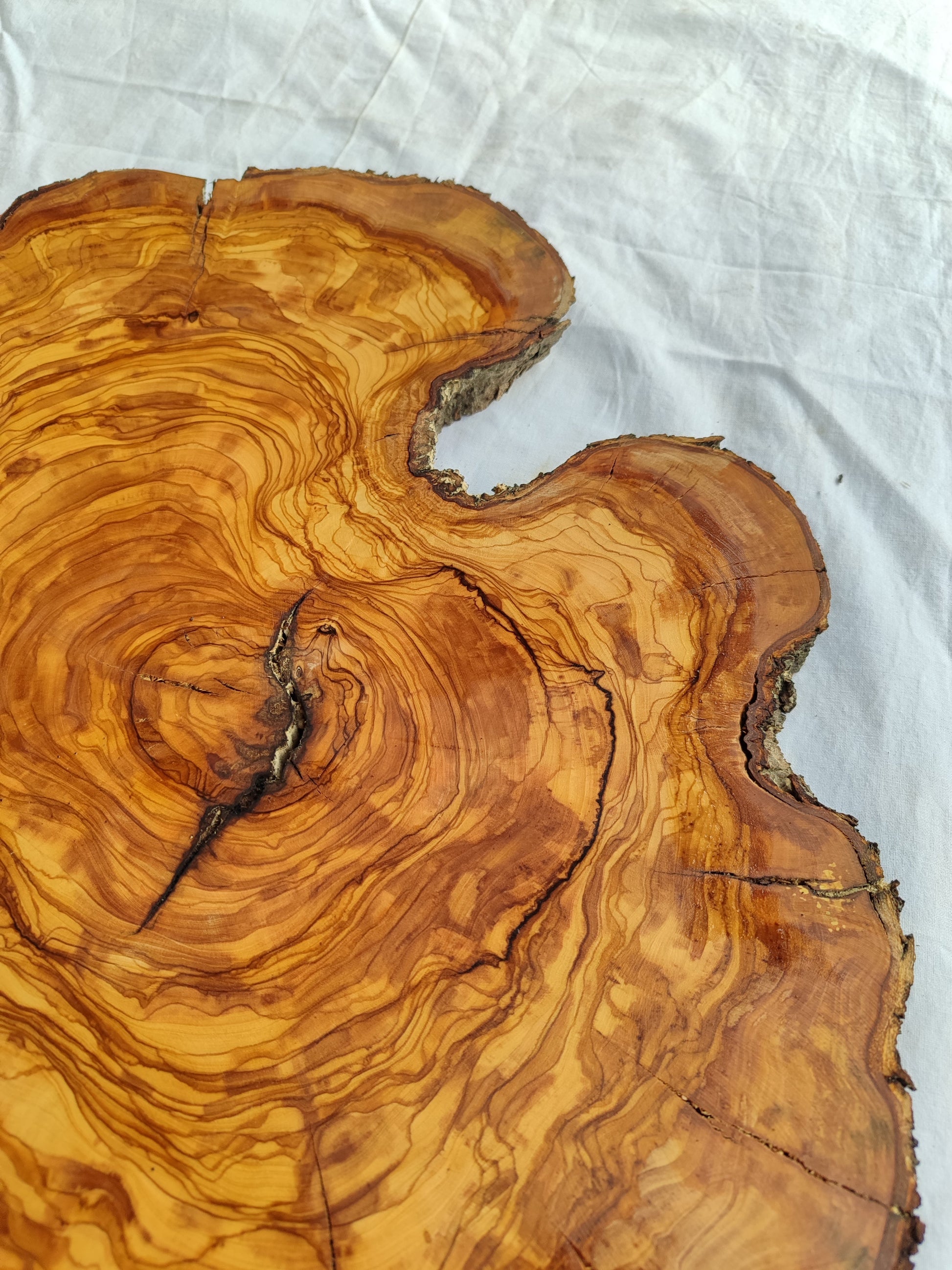 Rare Olive Wood Live Edge Slab – Sustainable Luxury Unique Grain 37x40x2.5cm Premium Natural Finish - Olive Generic