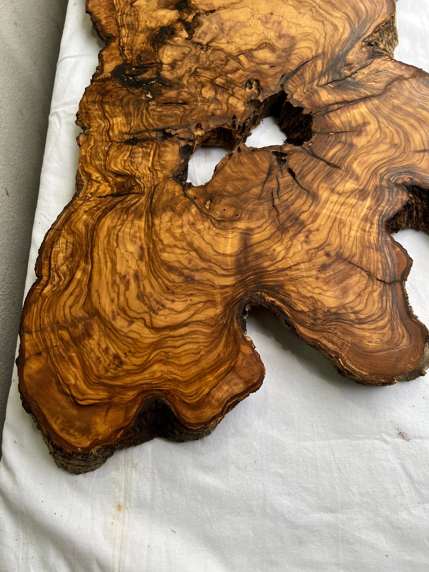 Rare Olive Wood Live Edge Slab 46x66cm - Super Dry Unique Grain for Epoxy Resin Art, Coffee Table & Luthier Craft - Sustainable Luxury.