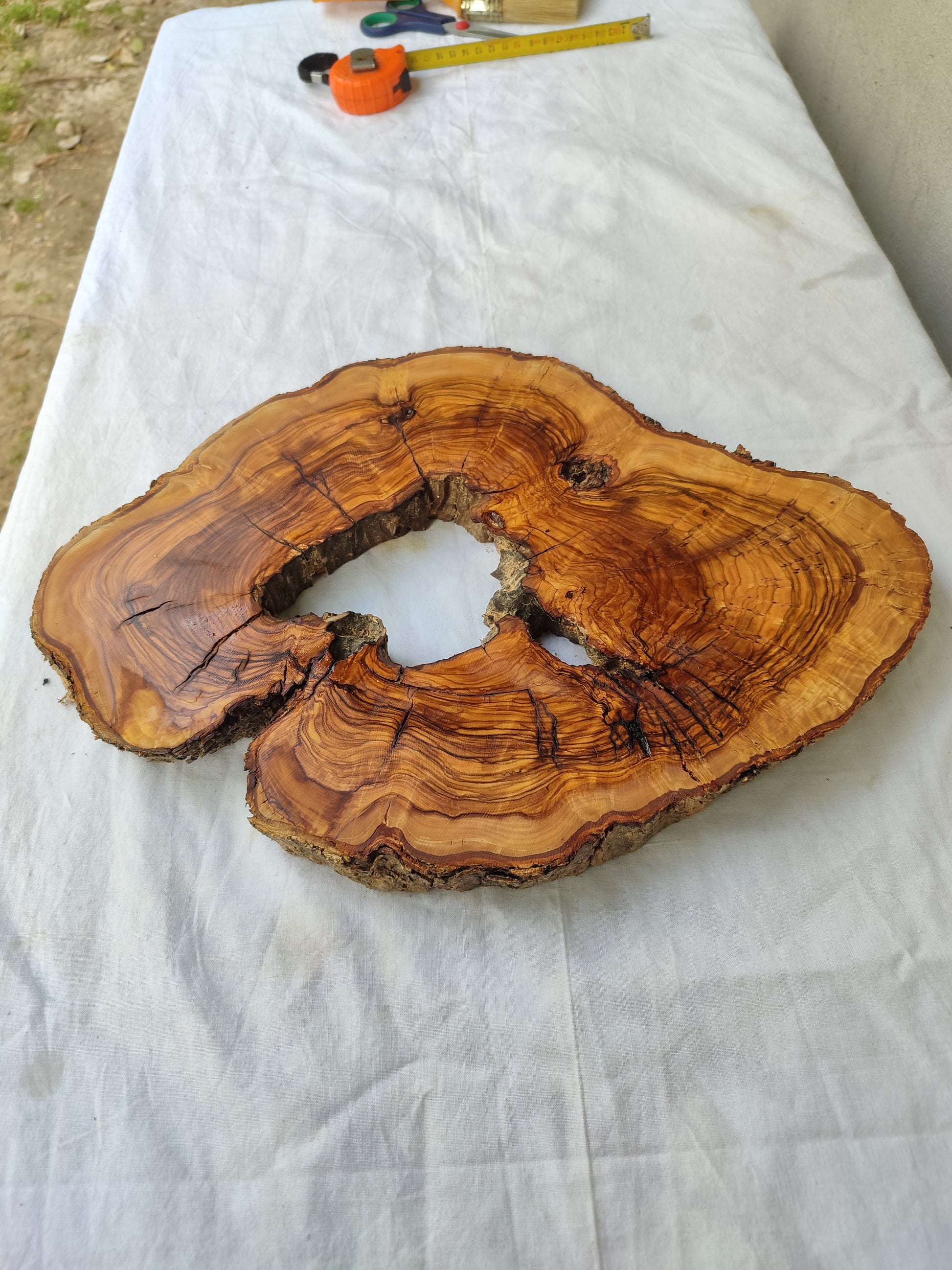 Rare Olive Wood Live Edge Slab – Premium Sustainable Luxury Unique Grain 29x39x3 cm - Olive Generic