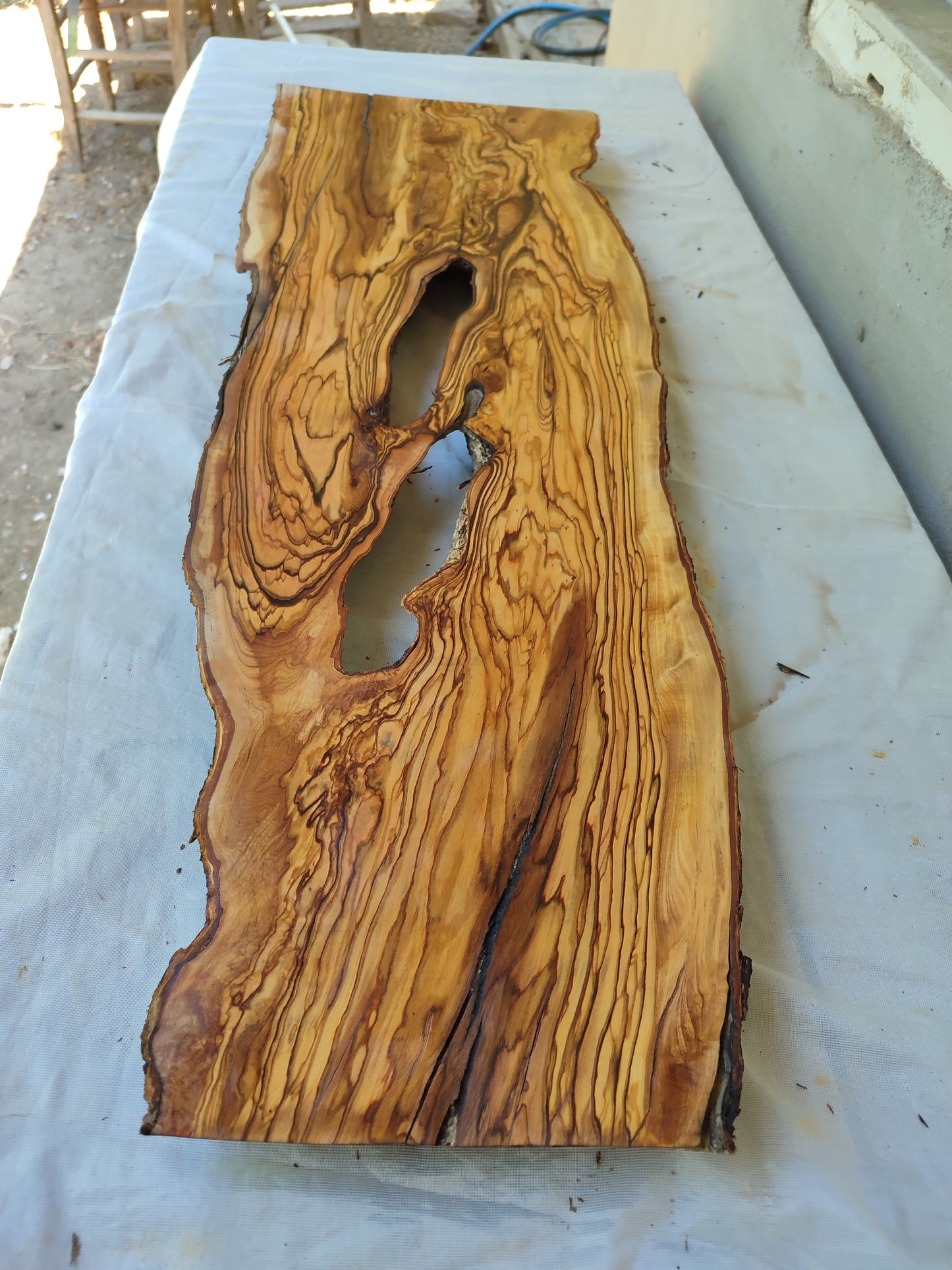 Rare Live Edge Olive Wood Slab – Unique Grain, Sustainable Luxury for Epoxy, Table & Crafts