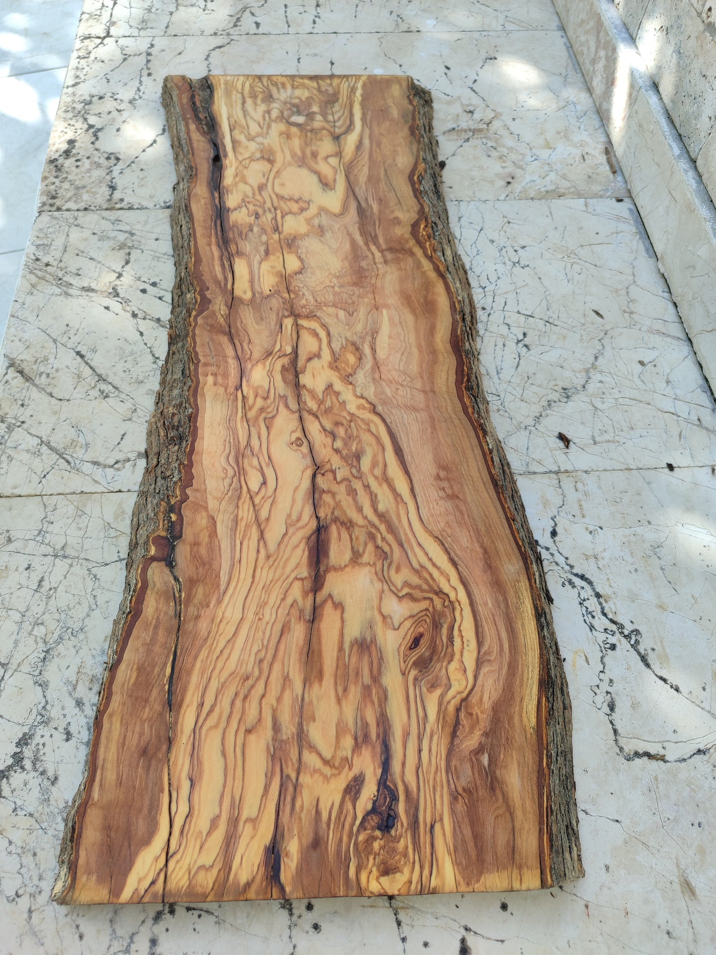 Rare Premium Olive Wood Live Edge Slab - Unique Grain - Sustainable Luxury