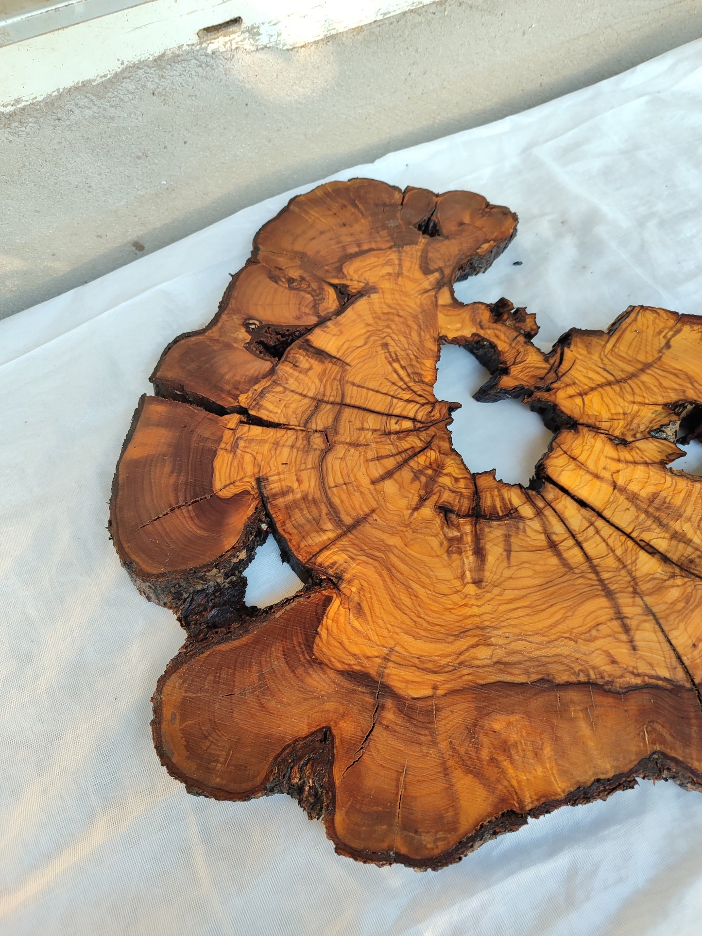 Rare Olive Wood Slab – Live Edge, Unique Grain, Sustainable Luxury – 41x43x2.5 cm