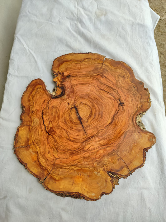 Rare Olive Wood Slab – Live Edge Unique Grain Sustainable Luxury – 39x43x2.5cm Premium Natural Luster Epoxy Friendly