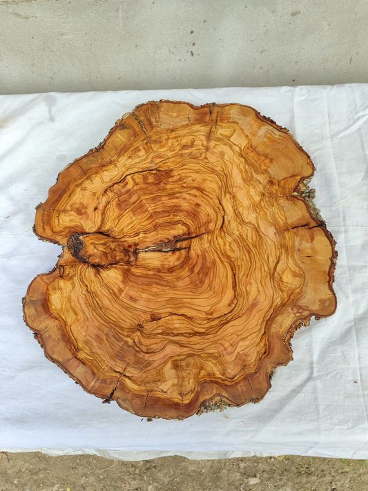 Rare Olive Wood Live Edge Slab – 42x43x2.5 cm Unique Grain Sustainable Luxury Premium Natural Finish Epoxy Friendly