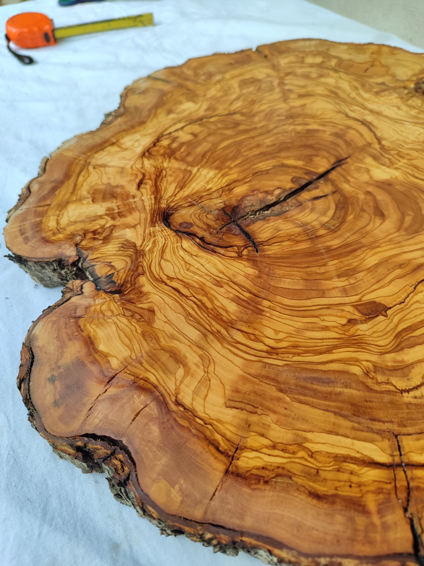 Rare Olive Wood Live Edge Slab – 40x44x3 cm Unique Grain Sustainable Luxury for Epoxy Table Clock & Crafts - Olive
