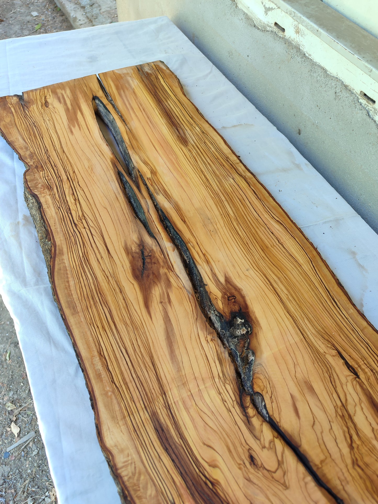 Rare Live Edge Olive Wood Slab – 33x80cm, Sustainable Luxury, Unique Grain, Natural Luster