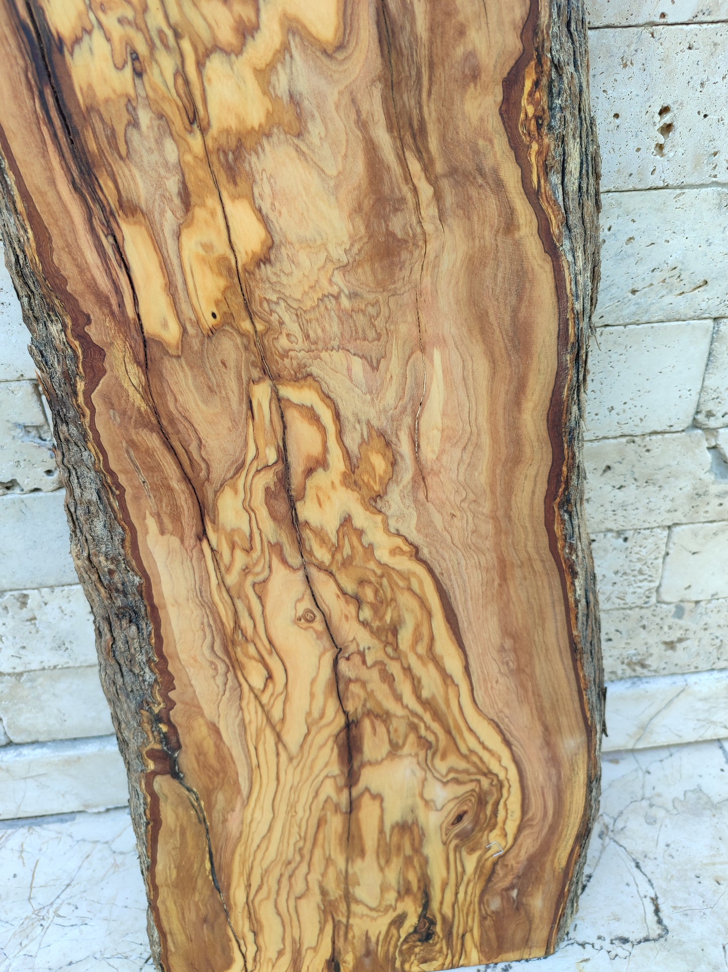 Rare Premium Olive Wood Live Edge Slab - Unique Grain - Sustainable Luxury