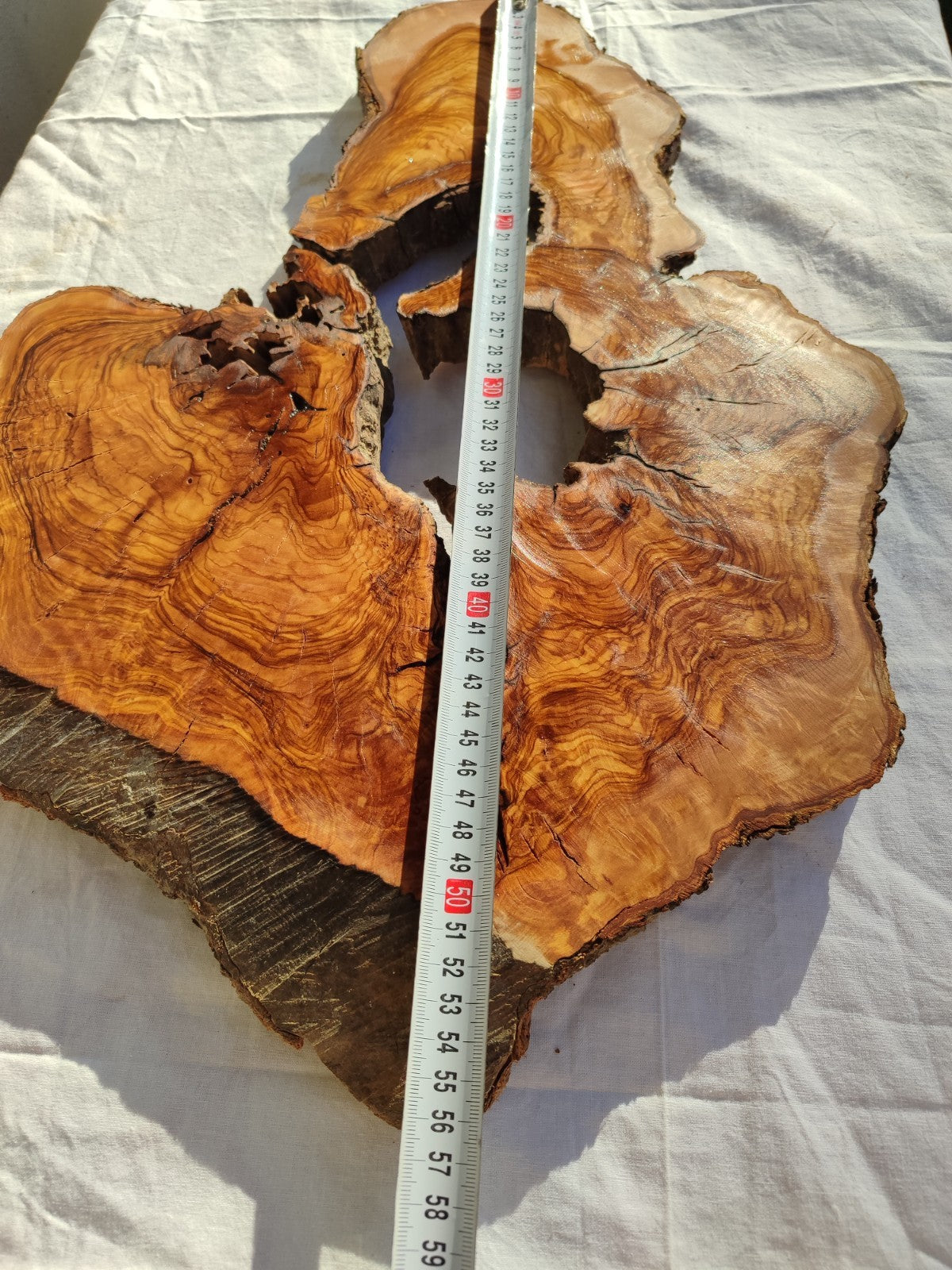 200+ Year Old Olive Wood Slab | Large Live Edge Olive Wood Slice with Voids.