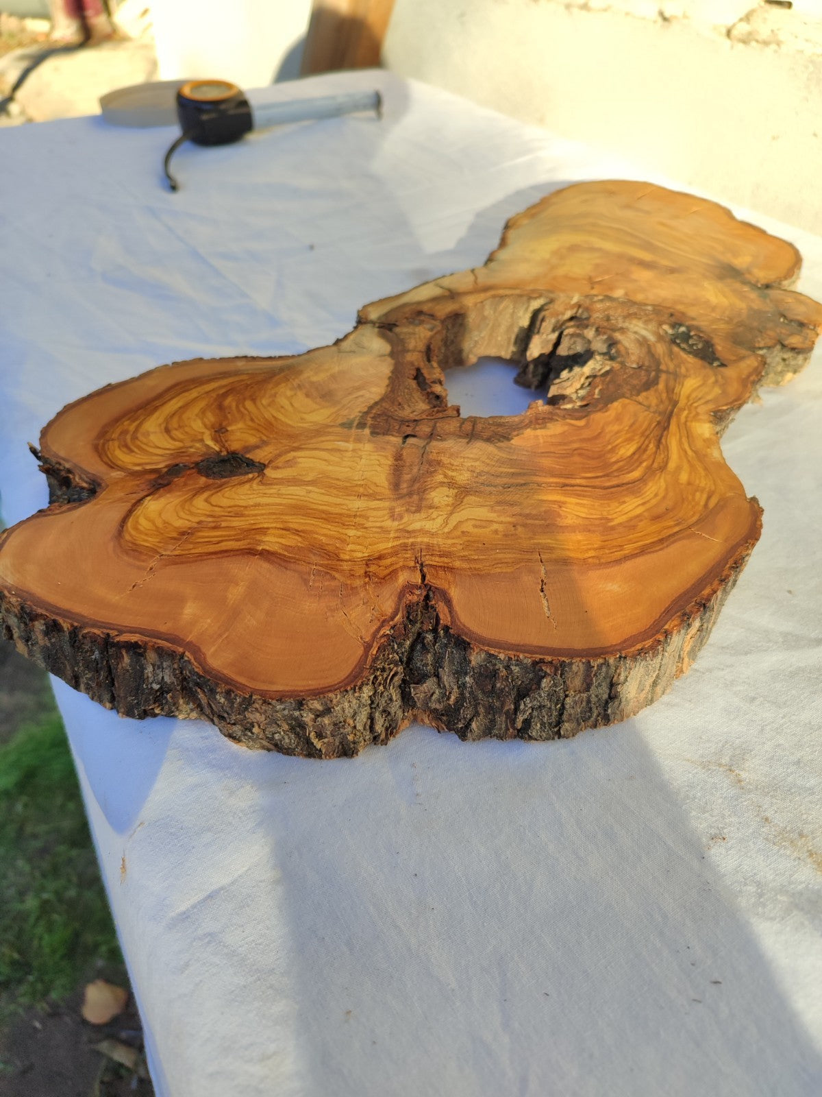 Large Olive Wood Slab 200+ Years | Live Edge Wood Slice 50x34cm for Epoxy.