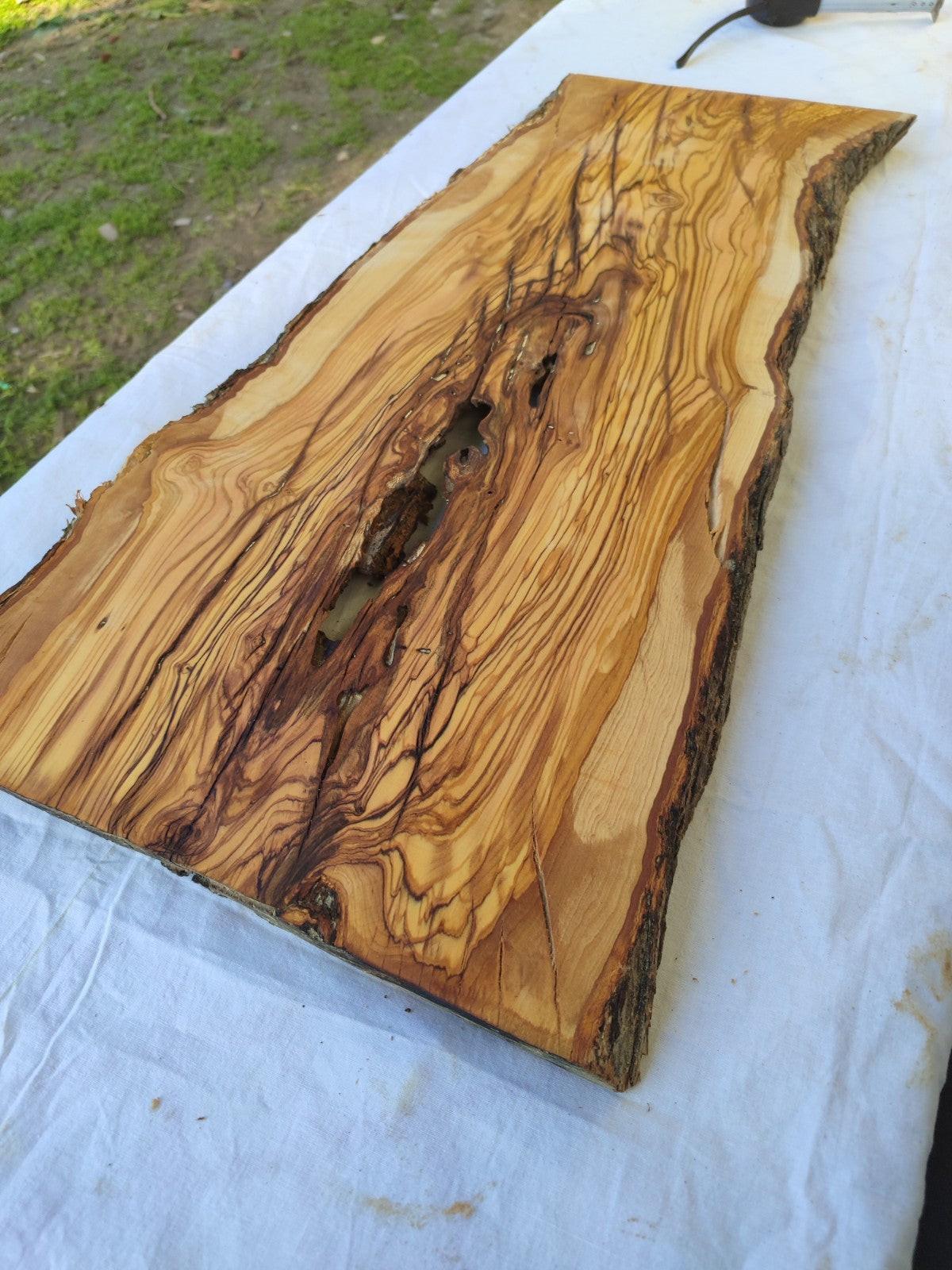 Large Olive Wood Slab | Live Edge Wood Plank for Table, Desk & Furniture.