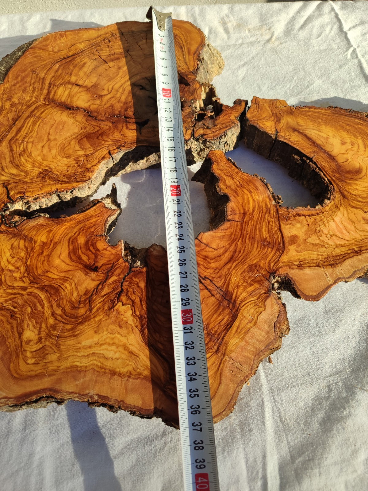 200+ Year Old Olive Wood Slab | Large Live Edge Olive Wood Slice with Voids.