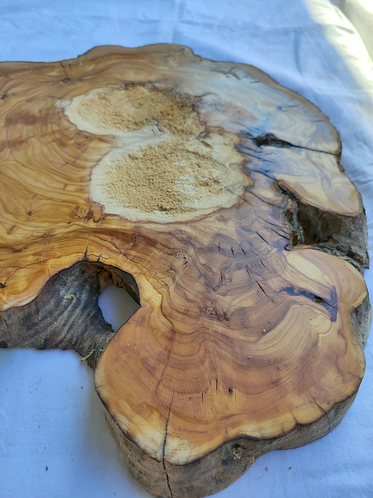 Olive Wood Slab with Natural Center | 200+ Year Old Live Edge Wood.