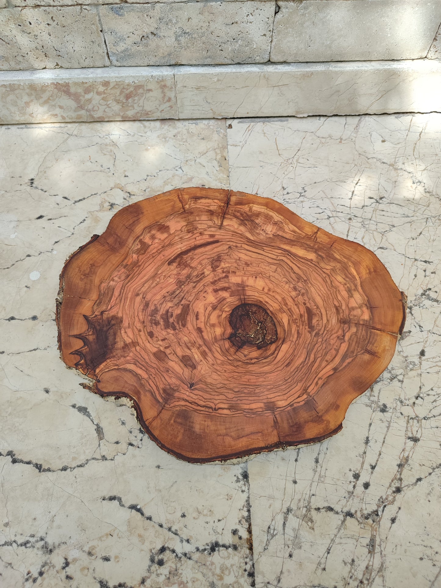 Rare Olive Wood Live Edge Slab - Unique Grain, Sustainable Luxury - 32x38x2.5cm Premium Natural Luster