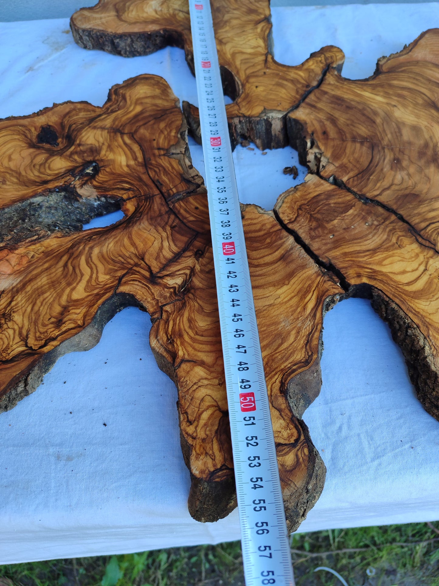 3pcs Rare Live Edge Olive Wood Slab 55x56cm | Super Dry 3% Moisture | Unique Grain for Epoxy Resin, Guitar Body & Luxury Art.