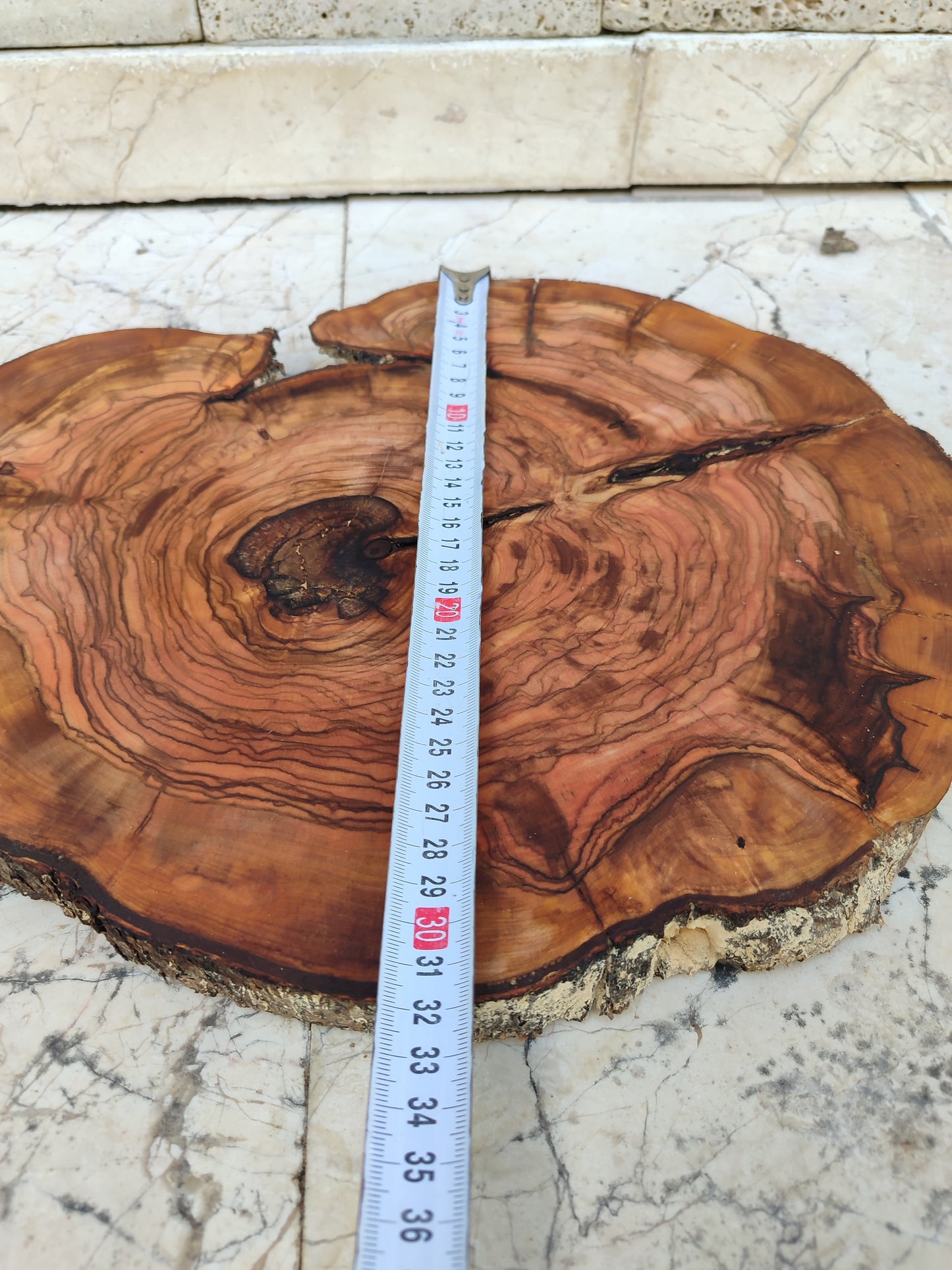 Rare Olive Wood Live Edge Slab - Unique Grain - Sustainable Luxury for Epoxy & Luxury Crafts (30x38 cm)