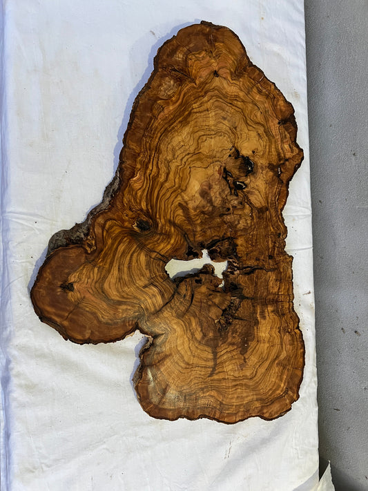Rare Live Edge Olive Wood Slab 41x65cm | Unique Grain for Epoxy Resin, Luthier & Luxury Decor | Sustainable Premium DIY Material.