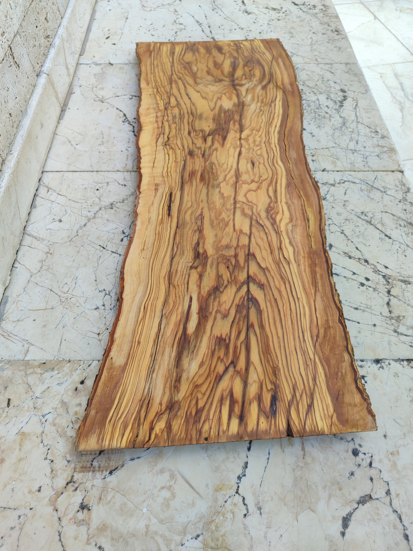 Rare Premium Olive Wood Live Edge Slab - Unique Grain - Sustainable Luxury