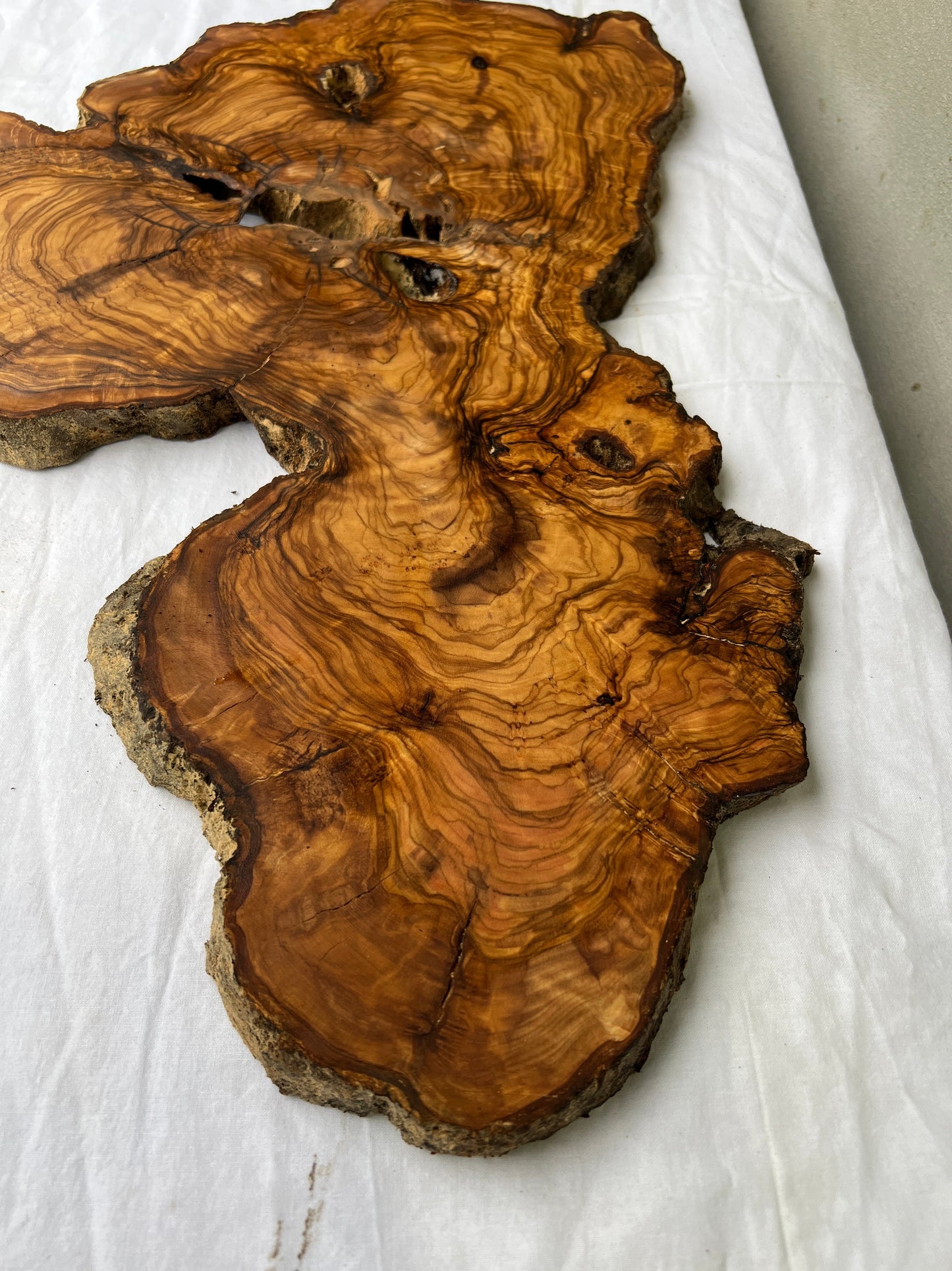 Rare Live Edge Olive Wood Slab 38x61cm - Premium Dry Luthier Lumber for Epoxy Resin Art, Coffee Tables & Unique Guitar Bodies.