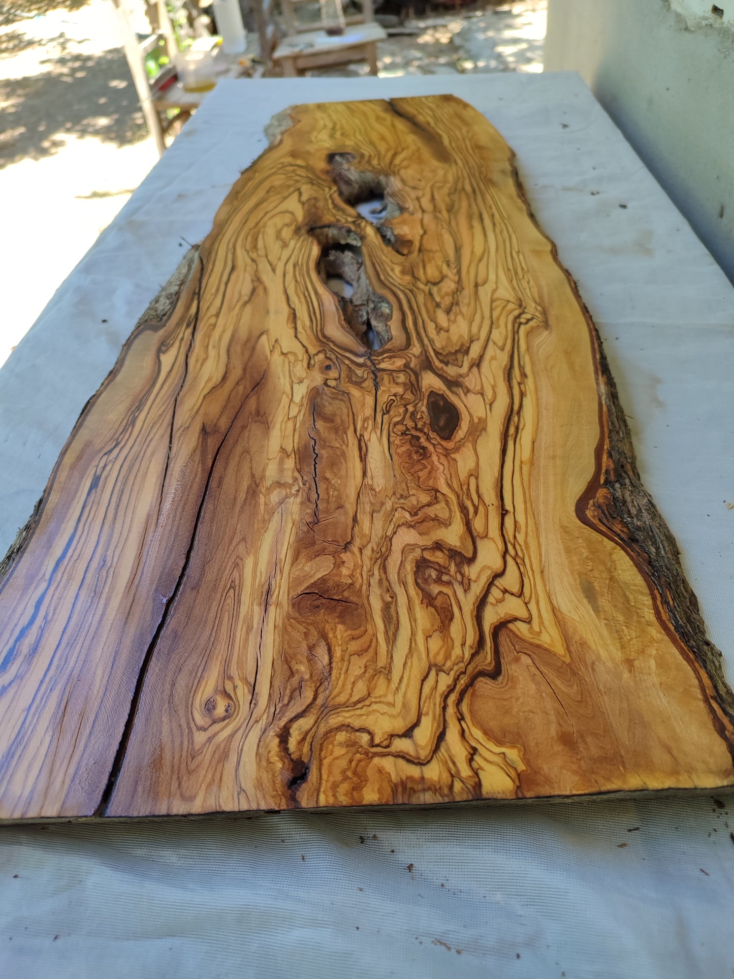 Rare Olive Wood Live Edge Slab – 28x80x3 cm – Unique Grain, Sustainable Luxury, Super Dry & Natural Luster for Epoxy, Table & Craft