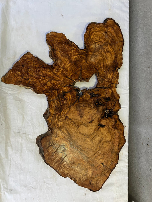 Rare Olive Wood Slab 43x66cm | Live Edge for Epoxy Resin & Coffee Table | Premium Dry Luthier Wood | Unique Grain Sustainable Luxury Art.