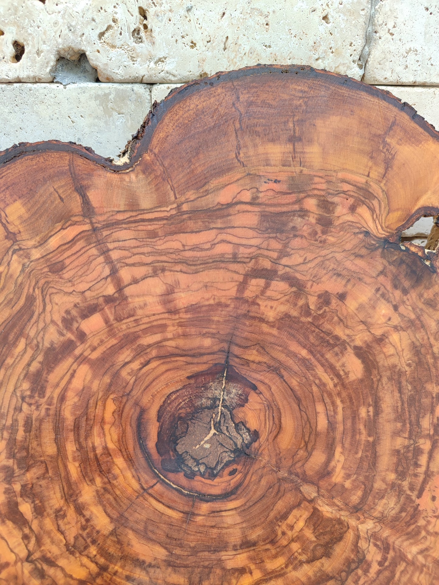 Rare Olive Wood Slab - Live Edge Premium Natural Luster - Sustainable Luxury, Unique Grain, 33x40x2.5 cm