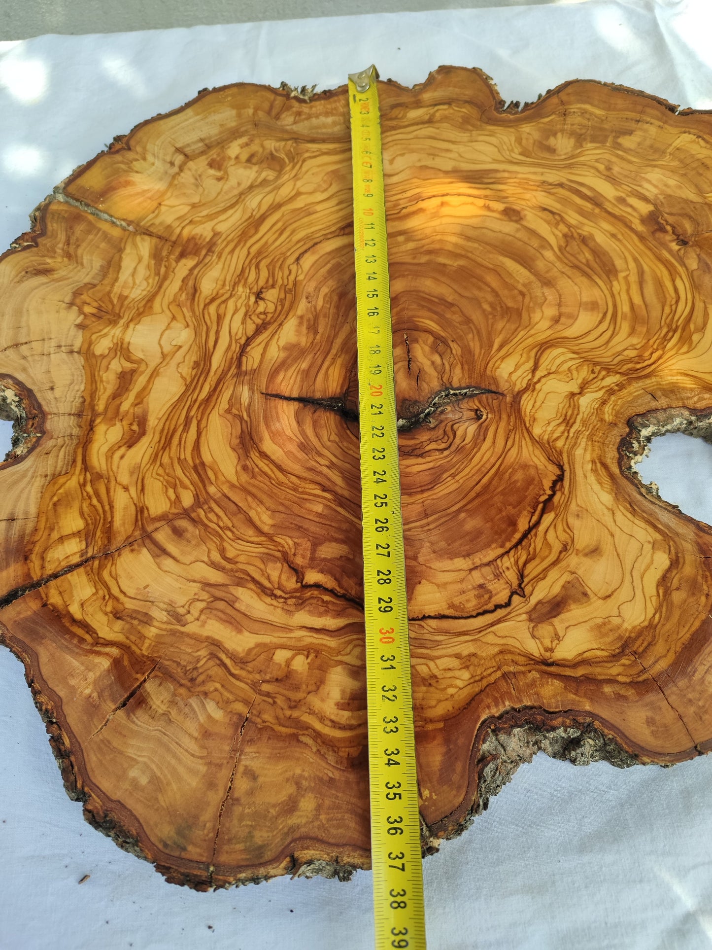 Rare Olive Wood Live Edge Slab – Sustainable Luxury Unique Grain 37x40x2.5cm Premium Natural Finish - Olive Generic
